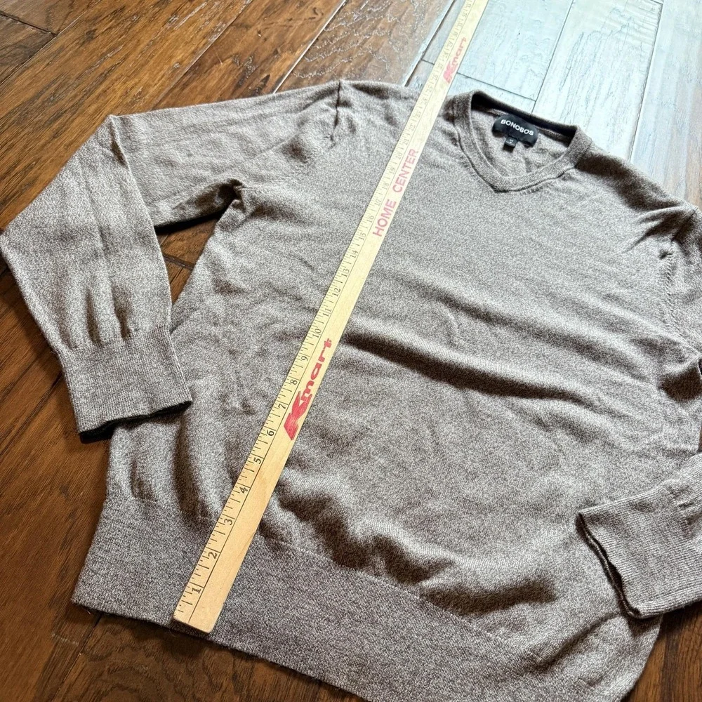 Bonobos Sweater Mens Heather Brown Merino Wool Lightweight V Neck Pullover Knit